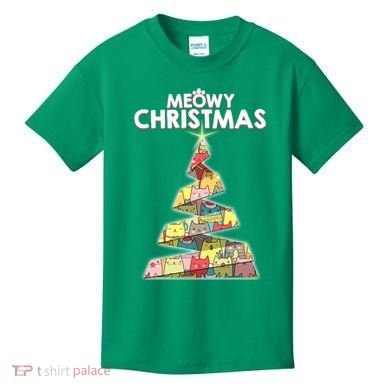 Meowy Christmas Tree For Cat Lovers Kids T-Shirt
