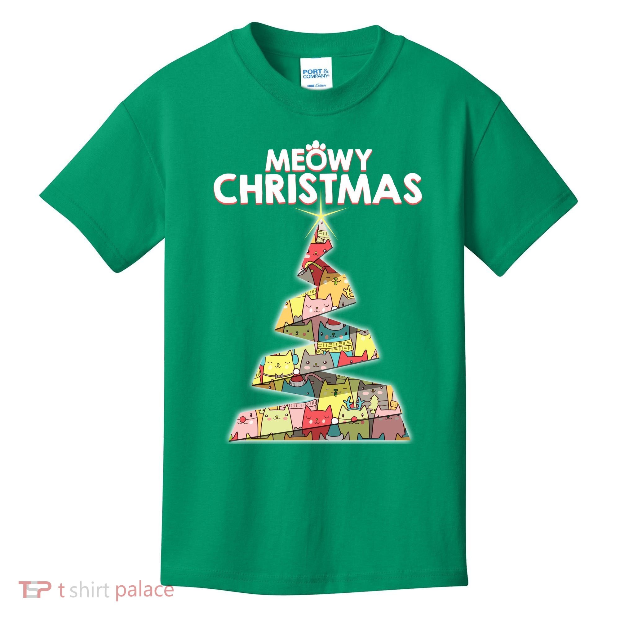 Meowy Christmas Tree For Cat Lovers Kids T-Shirt