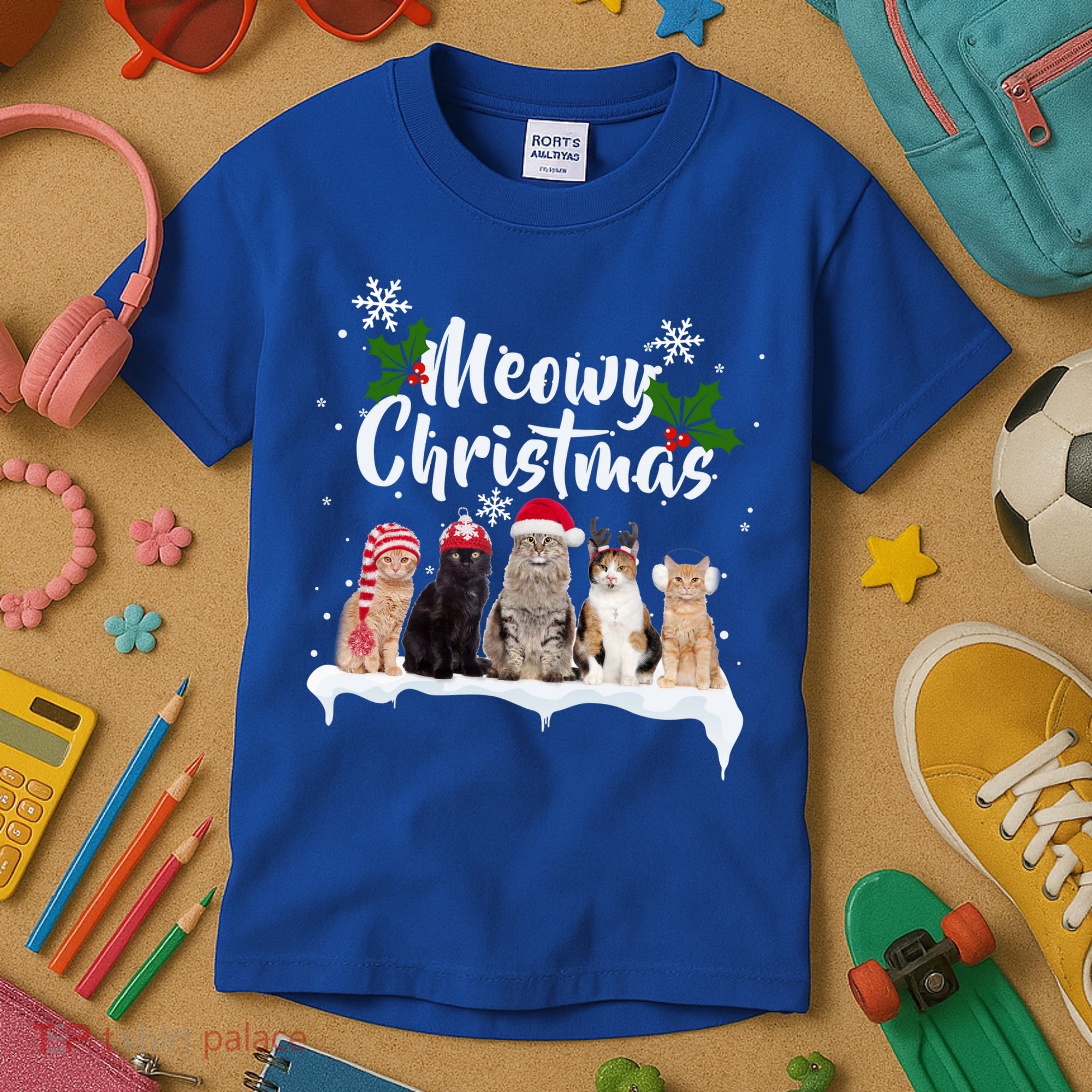 Meowy Christmas Winter Cats Kids T-Shirt