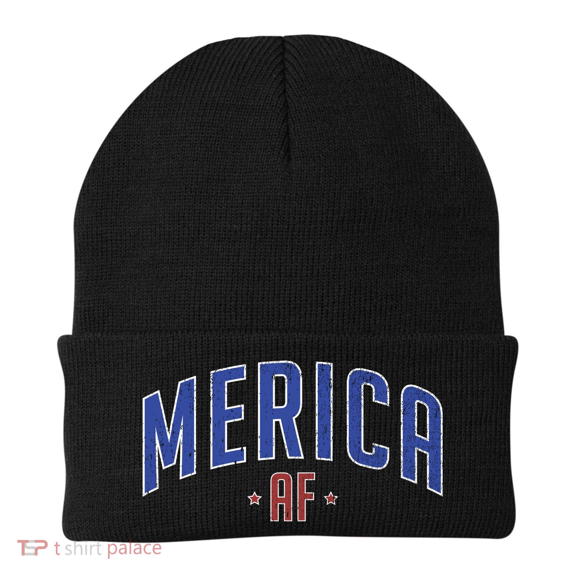 Merica AF Distressed USA Logo Beanie