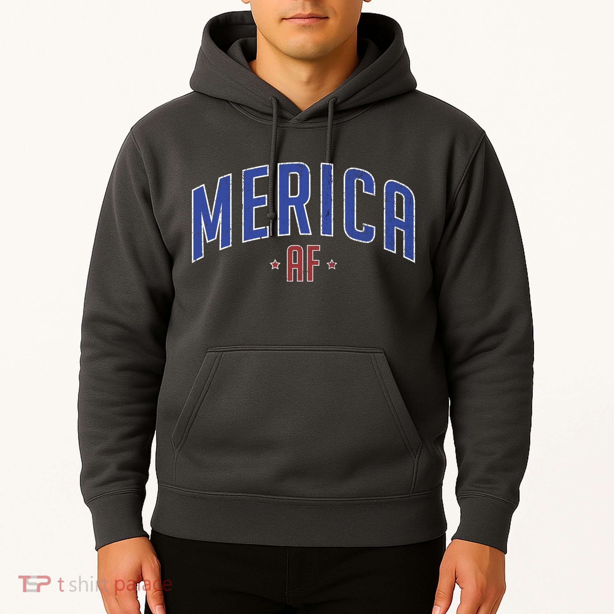 Merica AF Distressed USA Logo Hoodie