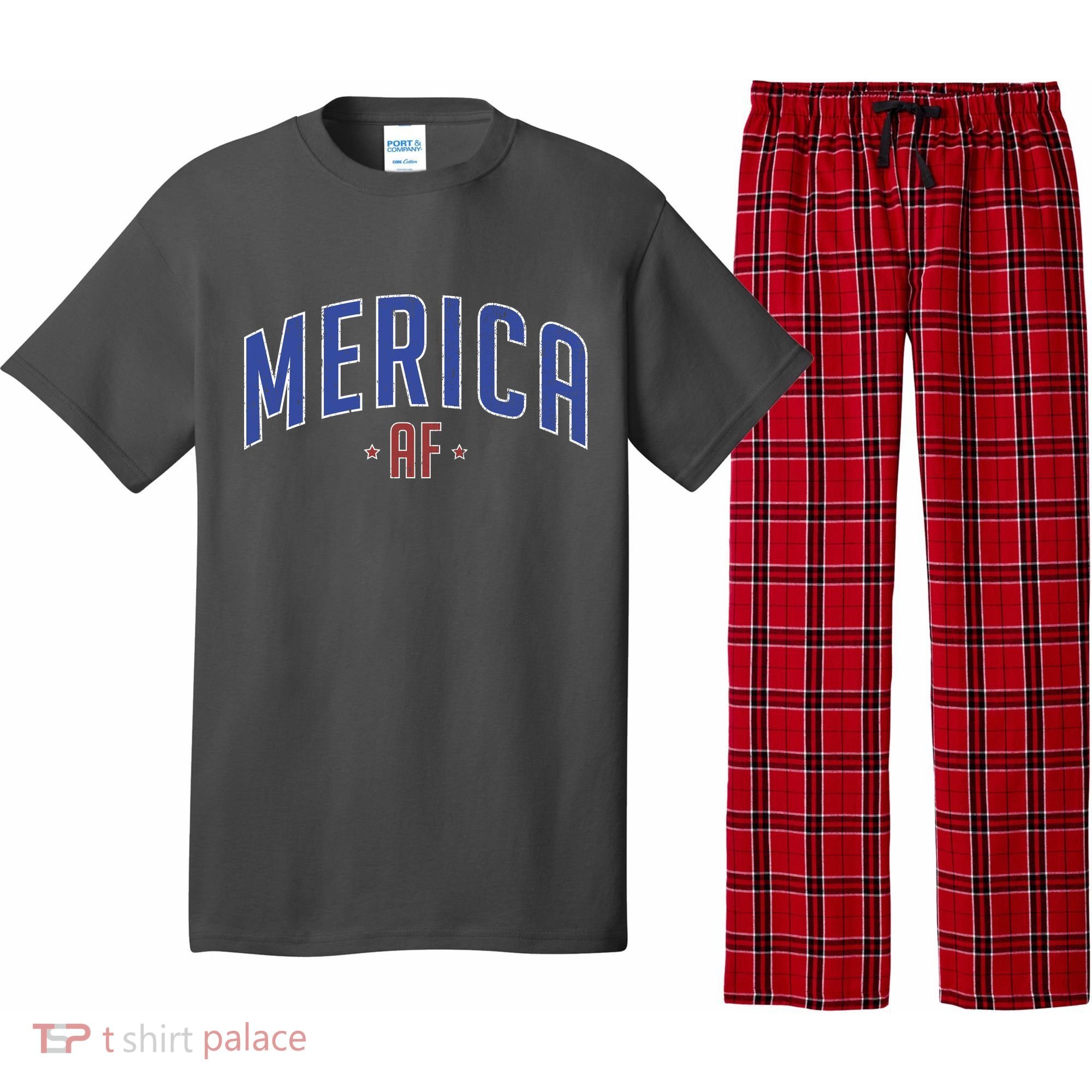 Merica AF Distressed USA Logo Pajama Set