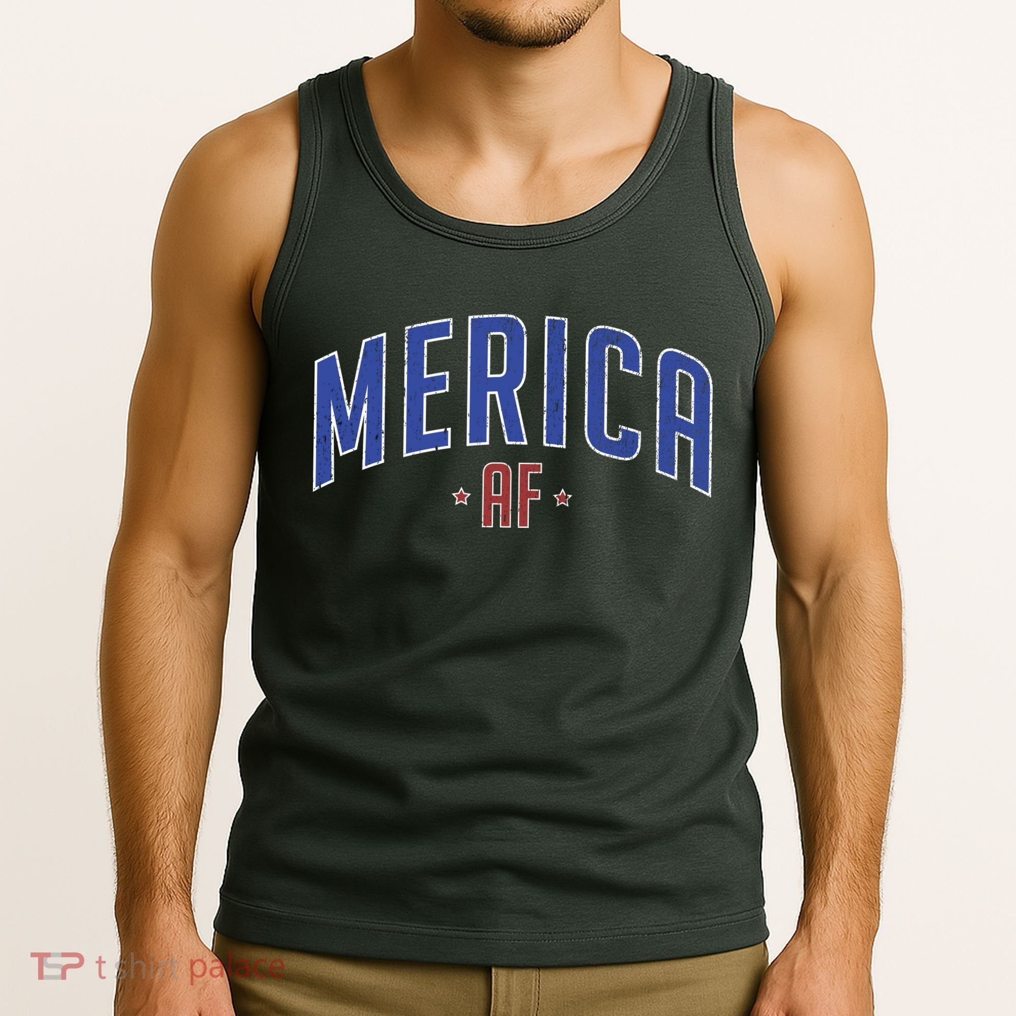 Merica AF Distressed USA Logo Tank Top