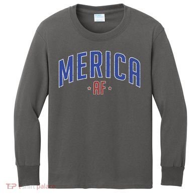 Merica AF Distressed USA Logo Kids Long Sleeve Shirt