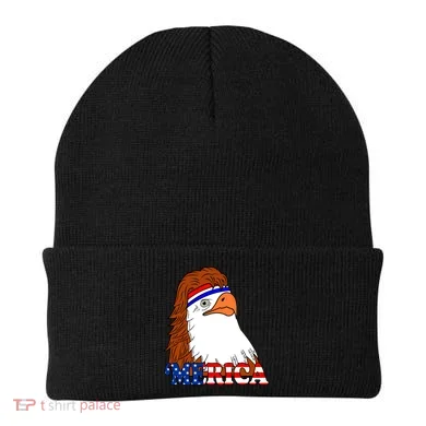 Merica Bald Eagle Retro USA Flag Beanie