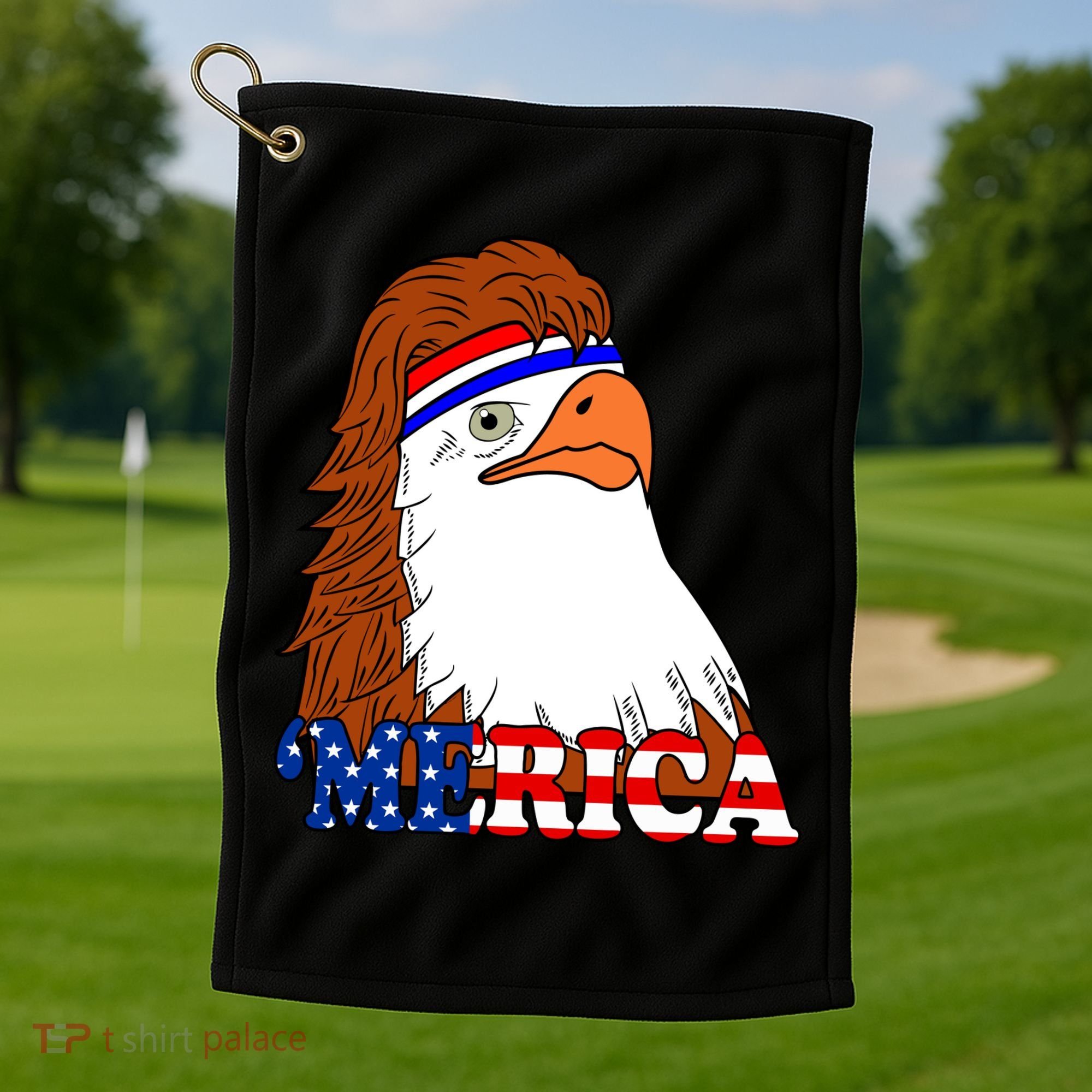 Merica Bald Eagle Retro USA Flag Golf Towel