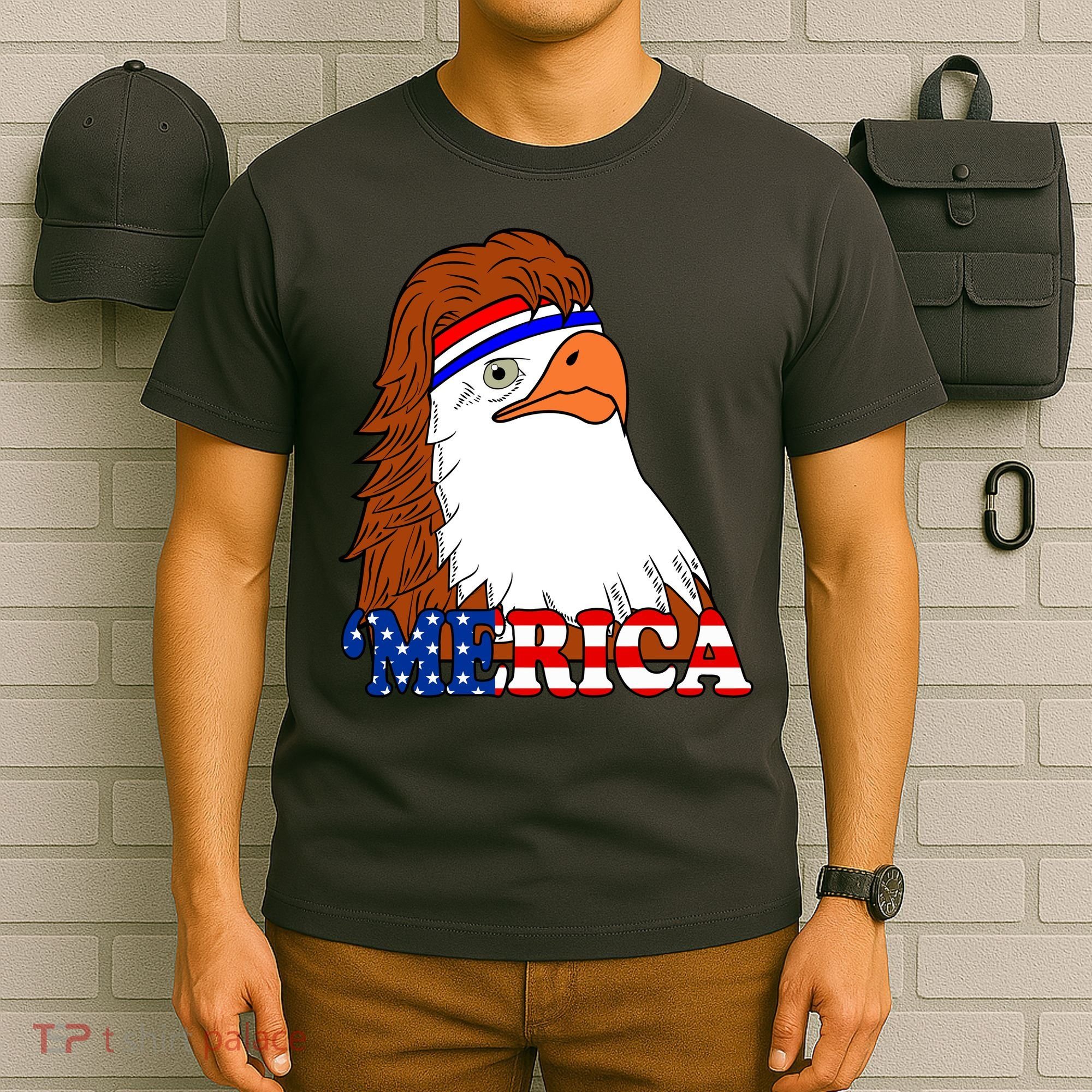 Merica Bald Eagle Retro USA Flag T-Shirt