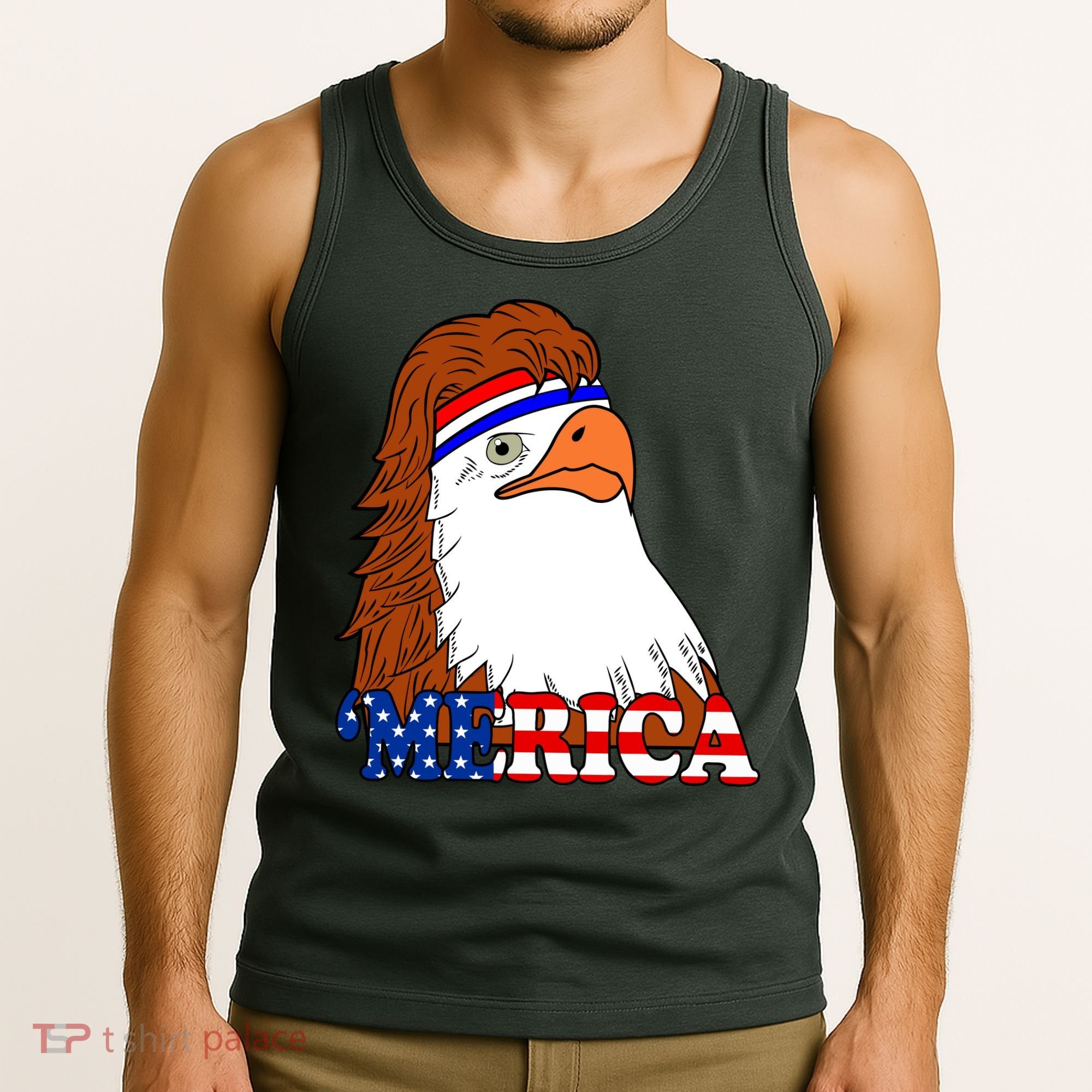 Merica Bald Eagle Retro USA Flag Tank Top