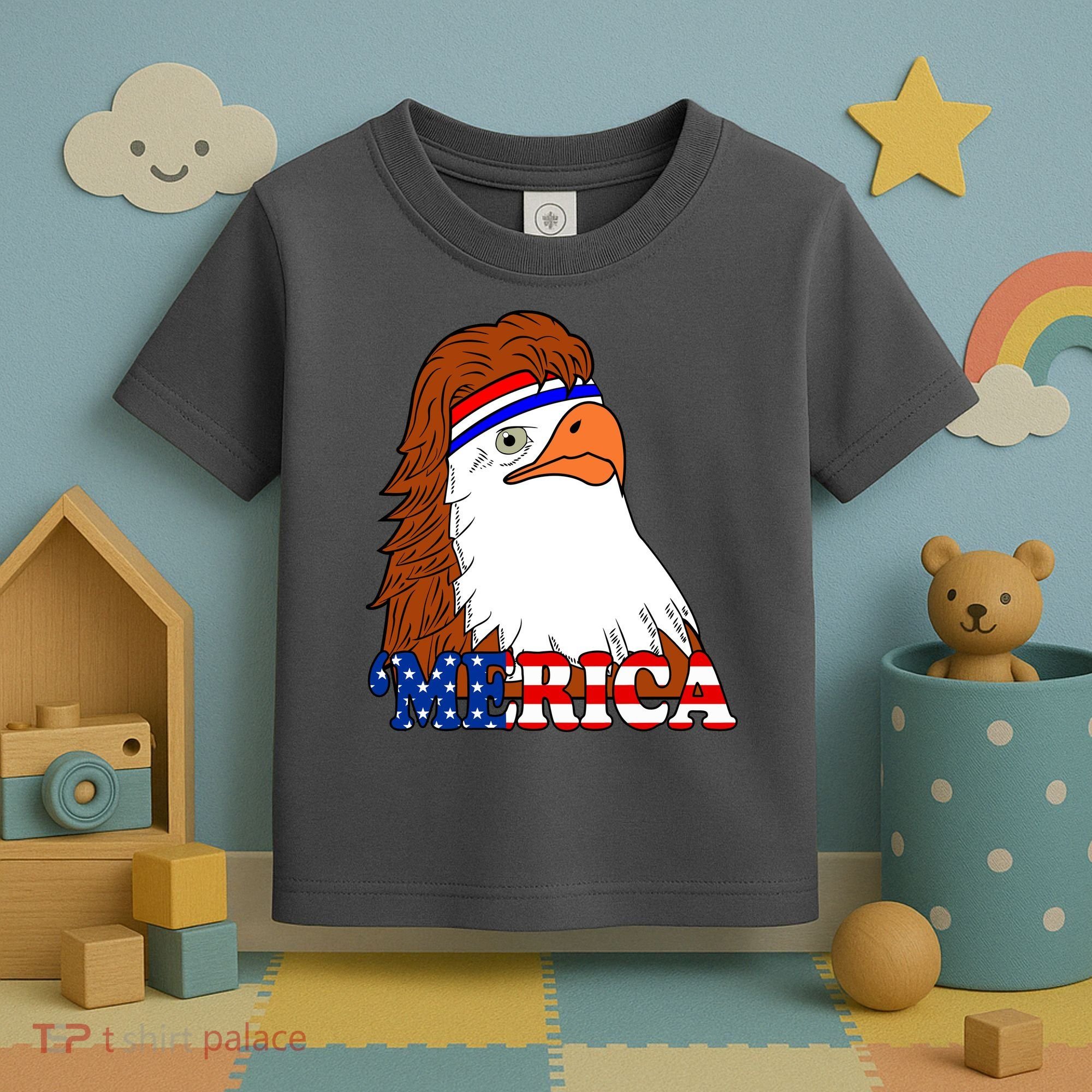 Merica Bald Eagle Retro USA Flag Toddler T-Shirt