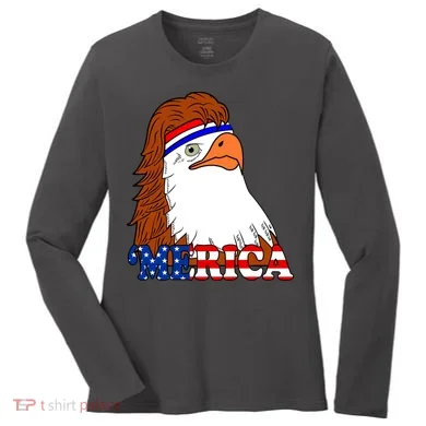 Merica Bald Eagle Retro USA Flag Women's Long Sleeve Shirt