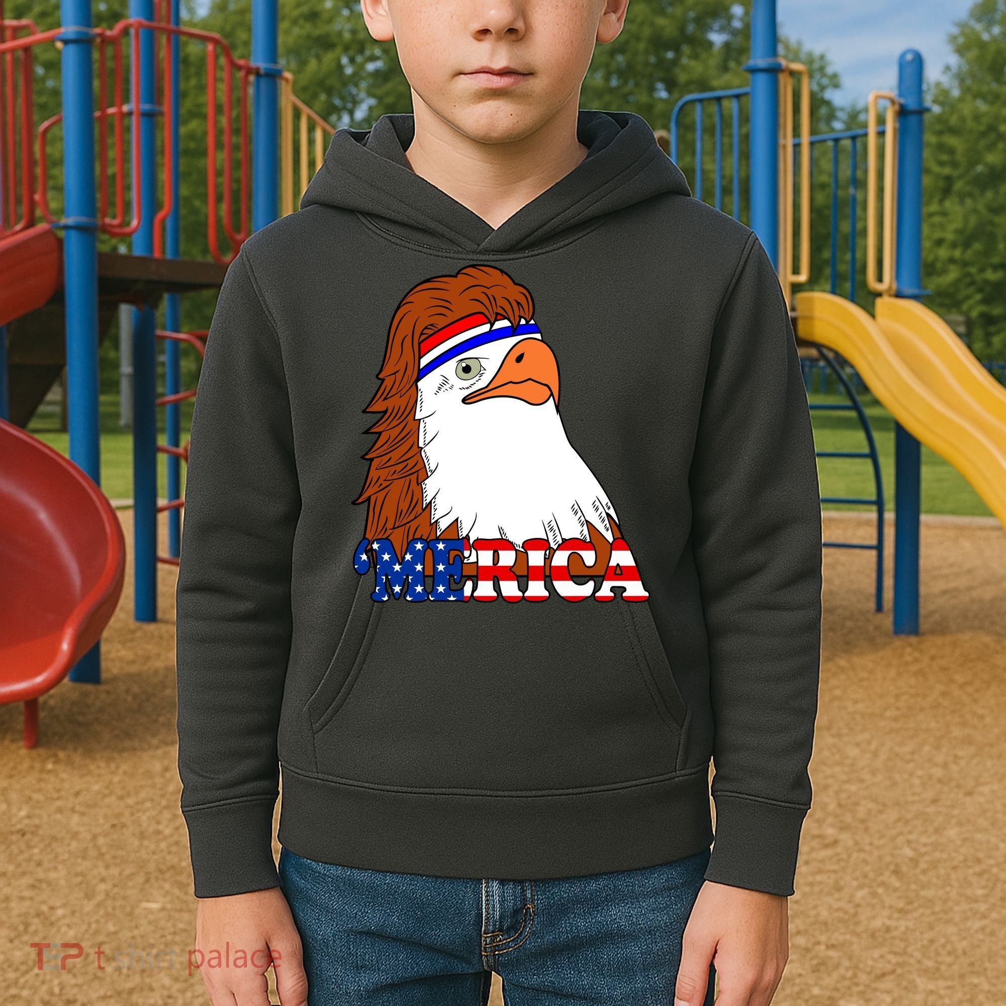 Merica Bald Eagle Retro USA Flag Kids Hoodie