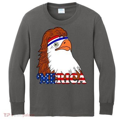 Merica Bald Eagle Retro USA Flag Kids Long Sleeve Shirt