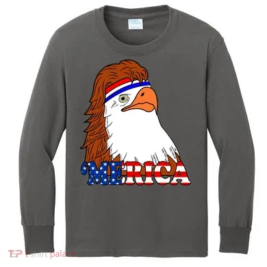Merica Bald Eagle Retro USA Flag Kids Long Sleeve Shirt