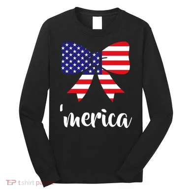 Merica Bow Tie USA Flag Long Sleeve Shirt