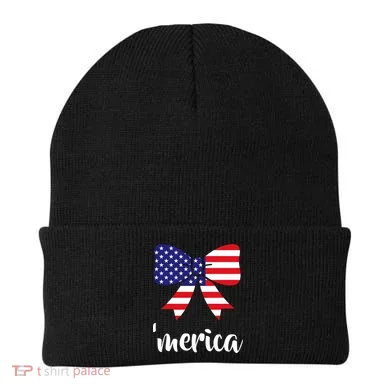 Merica Bow Tie USA Flag Beanie