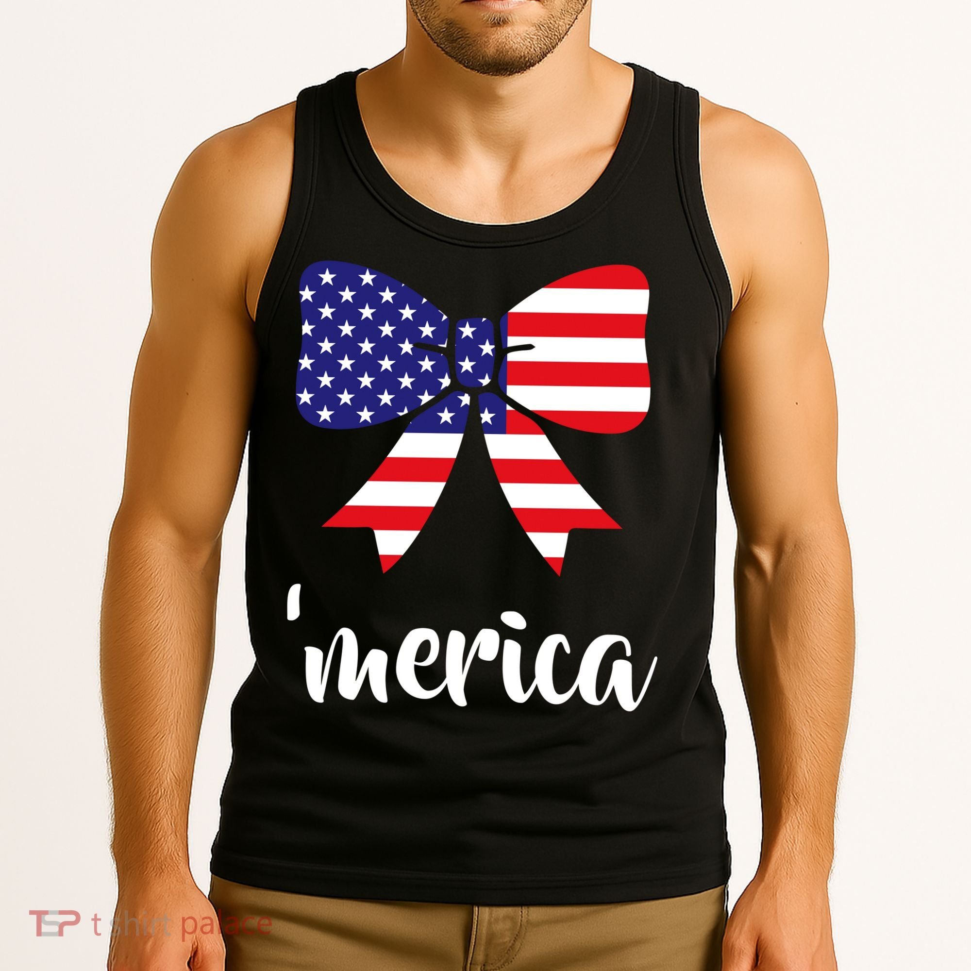 Merica Bow Tie USA Flag Tank Top