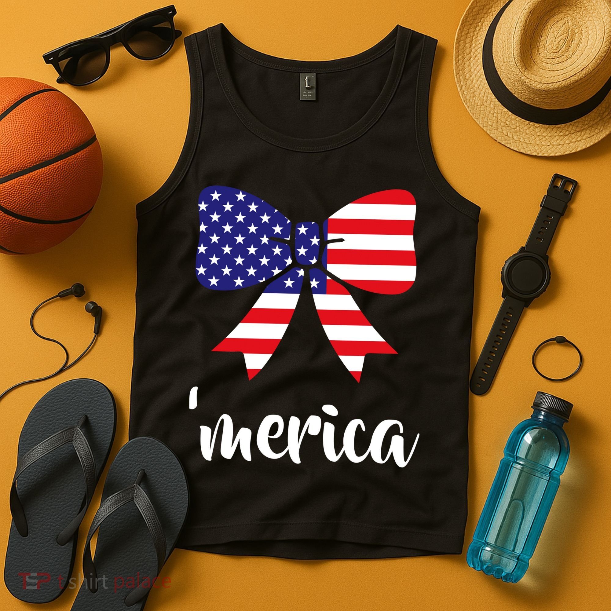 Merica Bow Tie USA Flag Tank Top