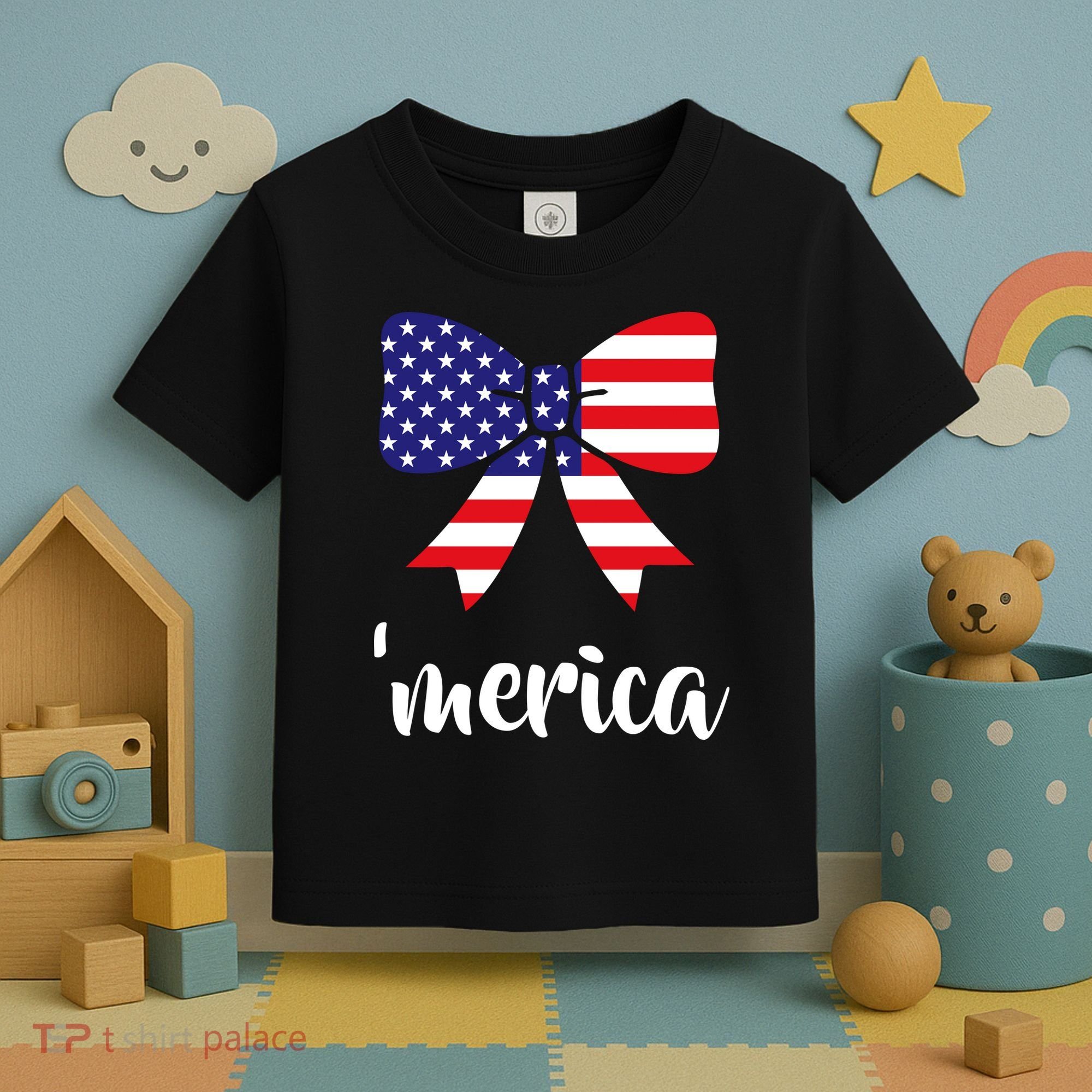 Merica Bow Tie USA Flag Toddler T-Shirt