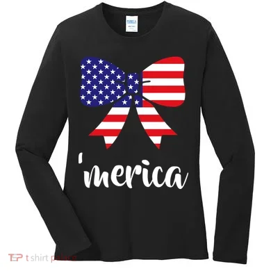 Merica Bow Tie USA Flag Women's Long Sleeve Shirt