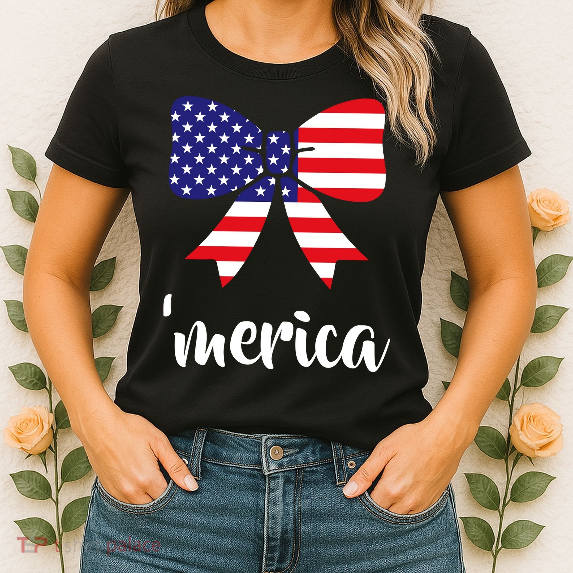 Merica Bow Tie USA Flag Women's T-Shirt
