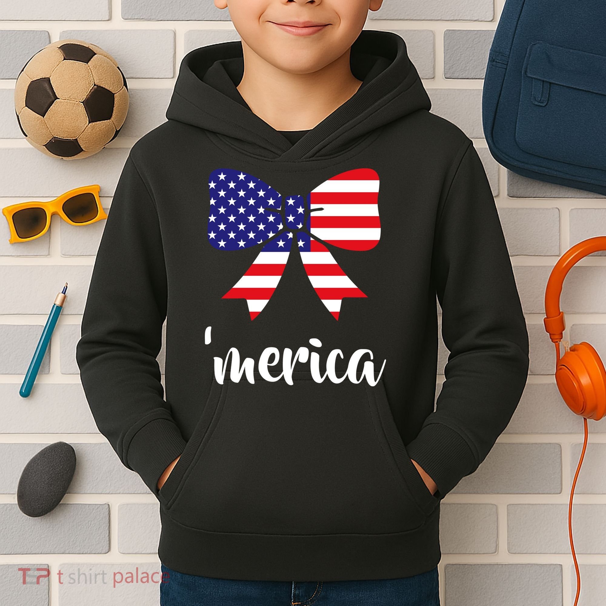 Merica Bow Tie USA Flag Kids Hoodie