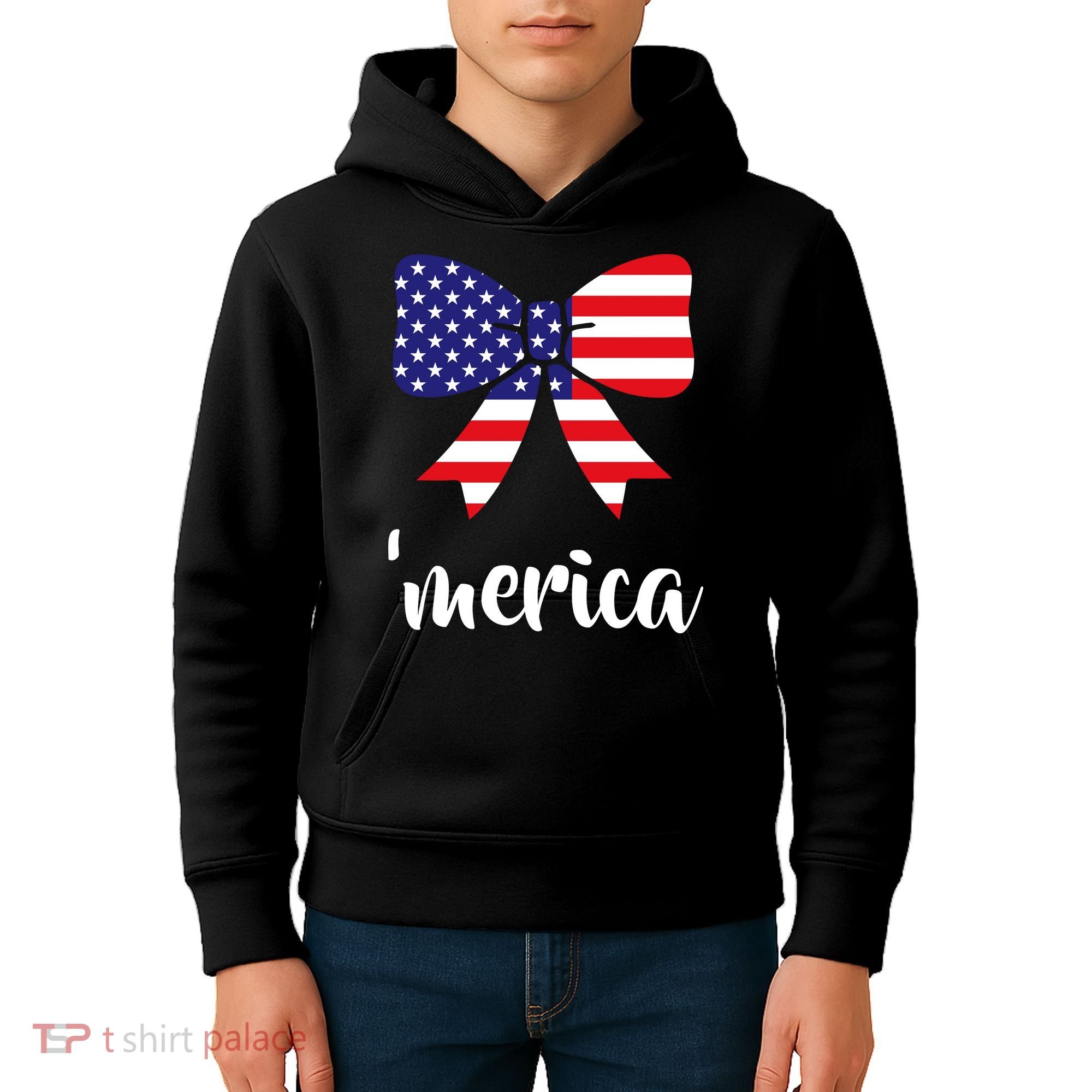 Merica Bow Tie USA Flag Kids Hoodie