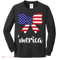Merica Bow Tie USA Flag Kids Long Sleeve Shirt thumb 0