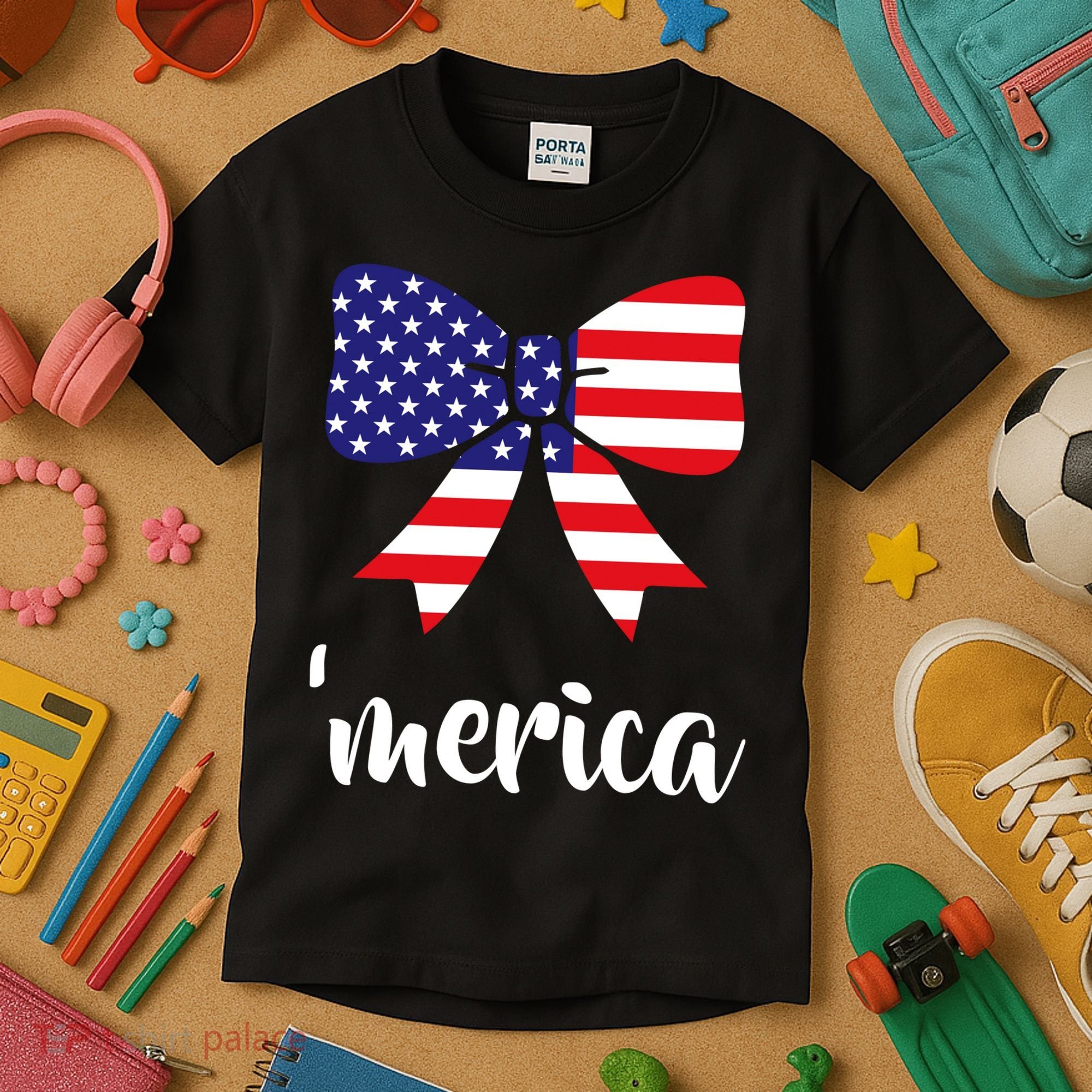 Merica Bow Tie USA Flag Kids T-Shirt