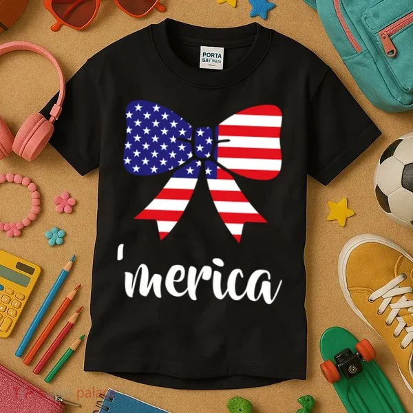 Merica Bow Tie USA Flag Kids T-Shirt