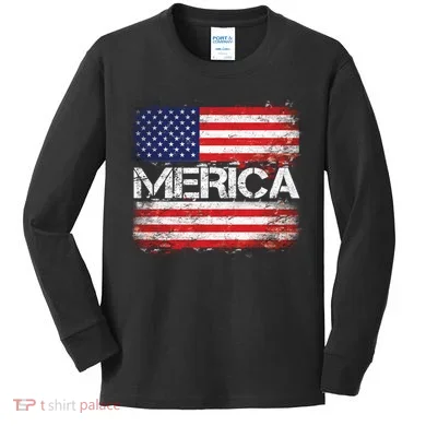 Merica Distressed Flag Kids Long Sleeve Shirt