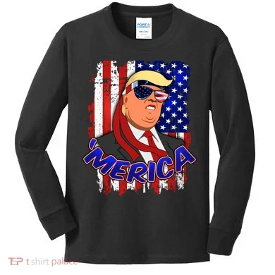 Merica Donald Trump Kids Long Sleeve Shirt