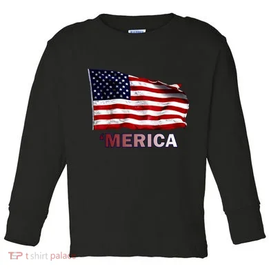 Merica Flag Wave Toddler Long Sleeve