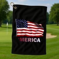 Merica Flag Wave Golf Towel thumb 1