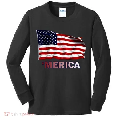 Merica Flag Wave Kids Long Sleeve Shirt