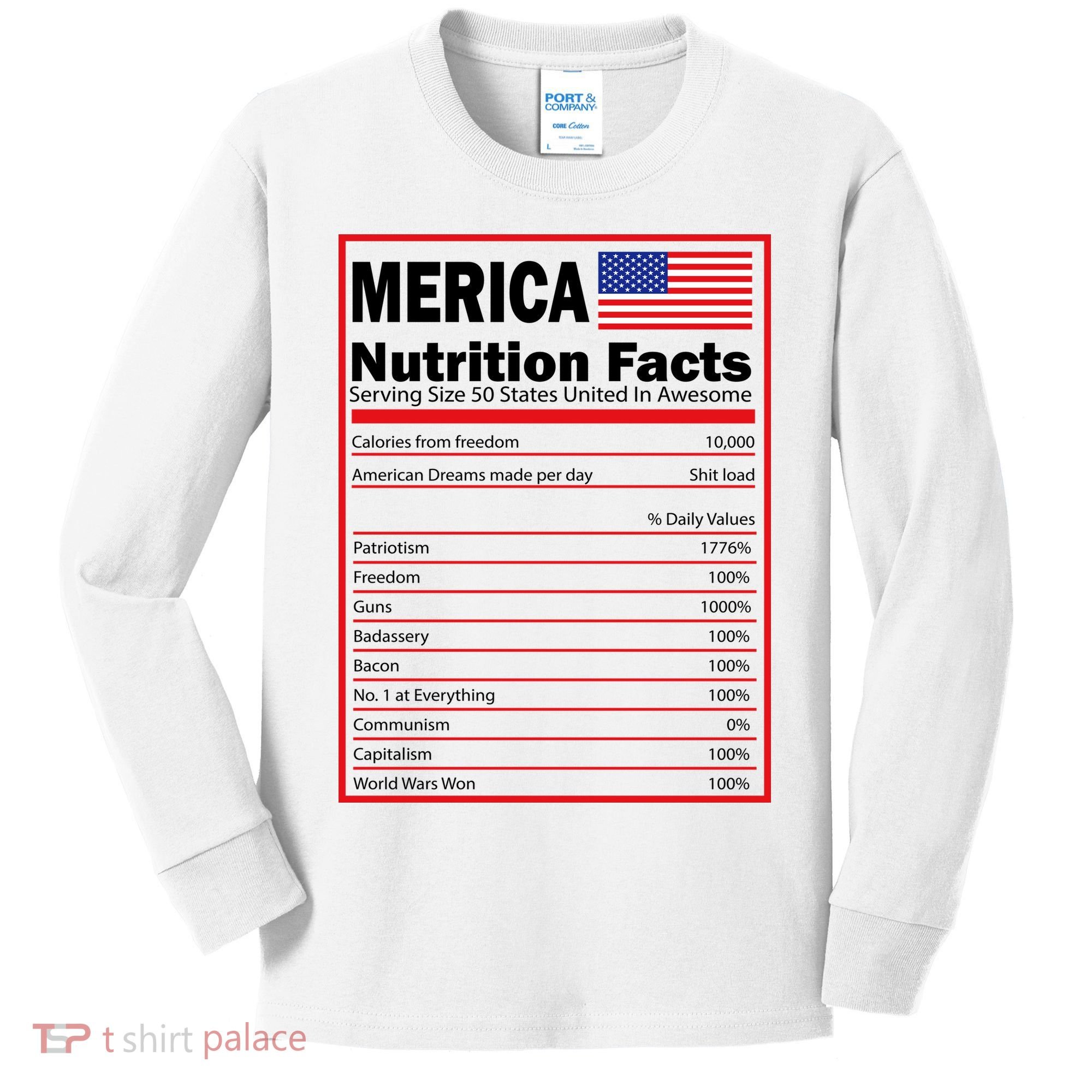 Merica Nutrition Facts Kids Long Sleeve Shirt