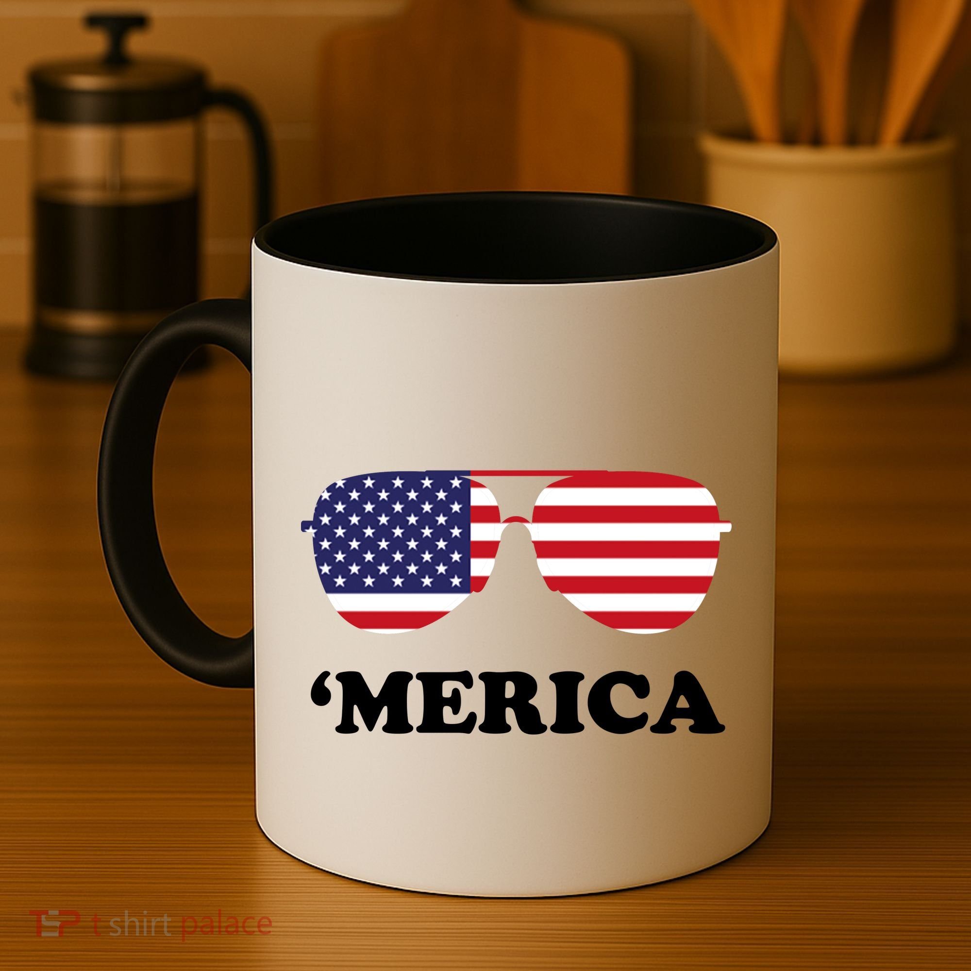 Merica Sun Glasses Shades USA Flag Coffee Mug