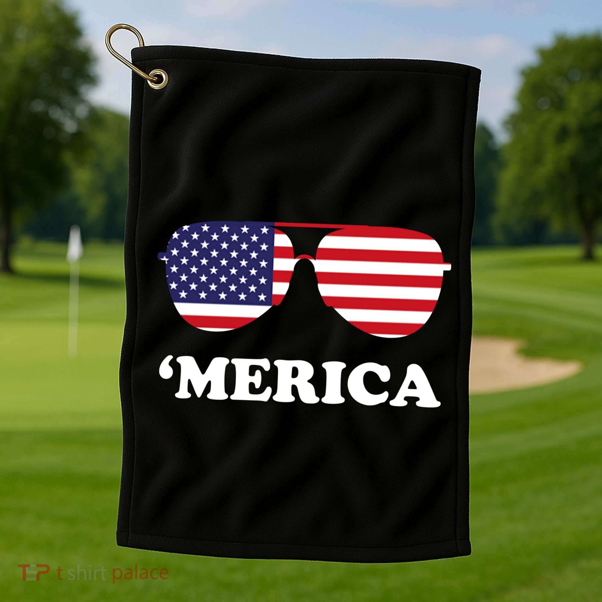 Merica Sun Glasses Shades USA Flag Golf Towel