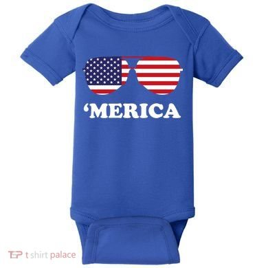 Merica Sun Glasses Shades USA Flag Baby Bodysuit