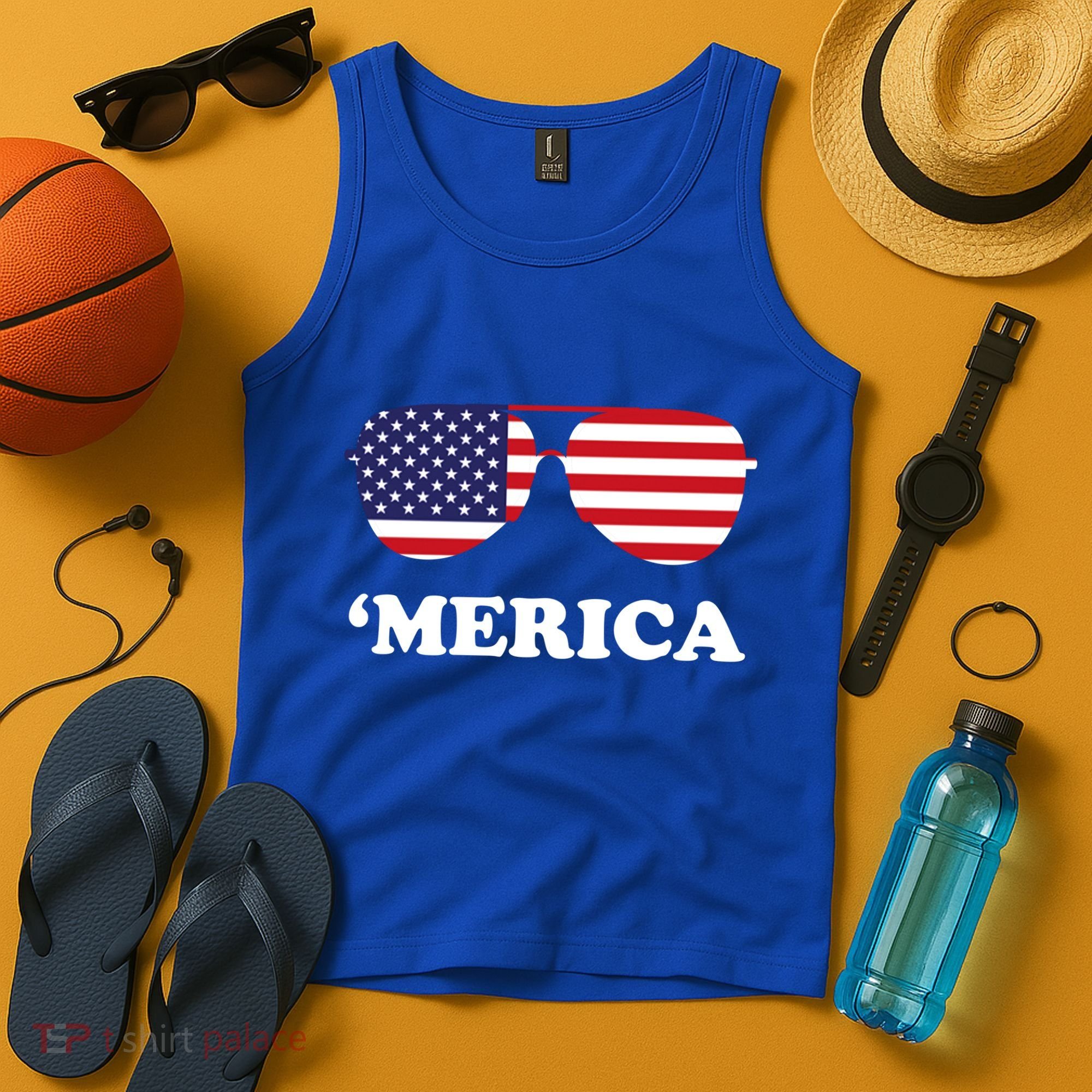 Merica Sun Glasses Shades USA Flag Tank Top