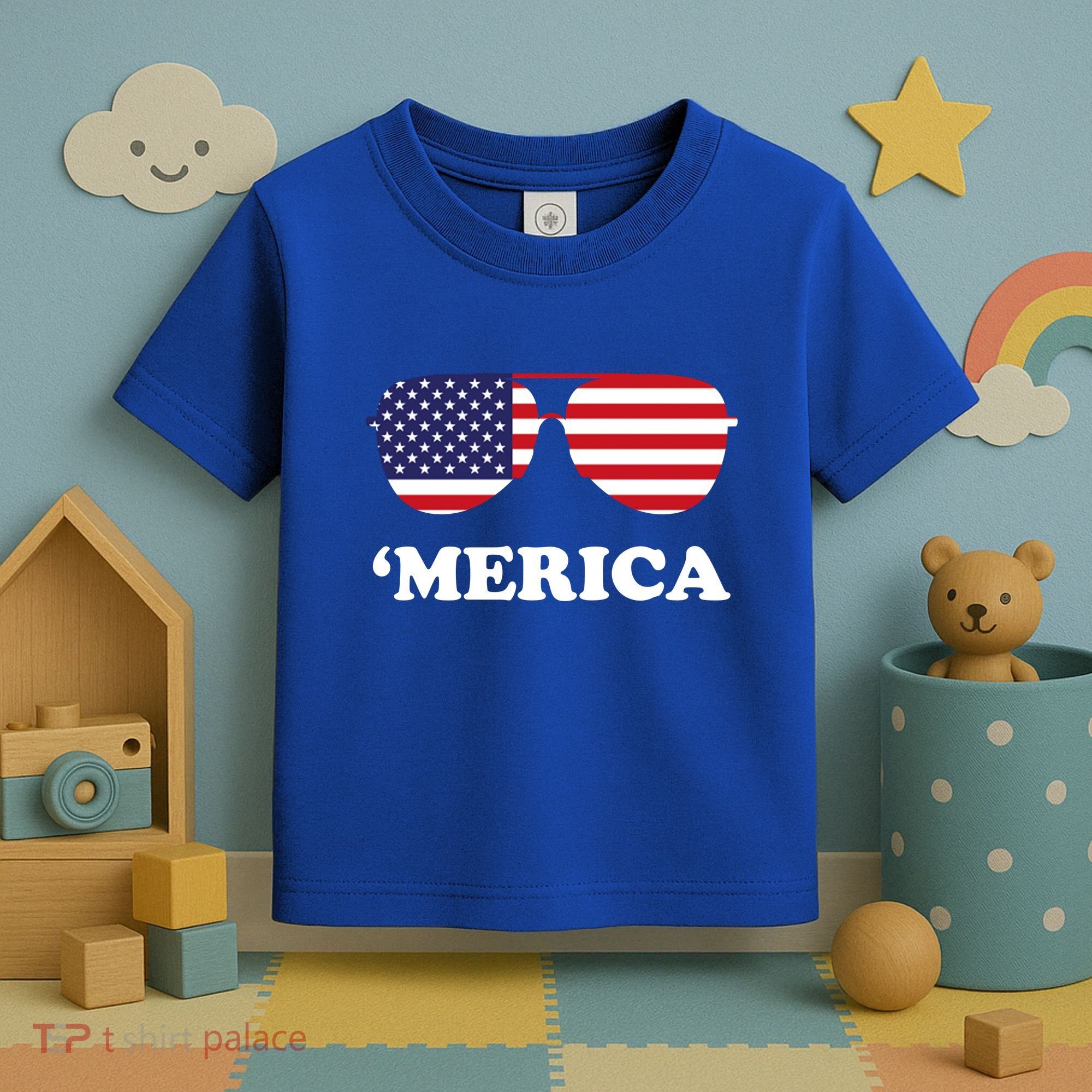 Merica Sun Glasses Shades USA Flag Toddler T-Shirt