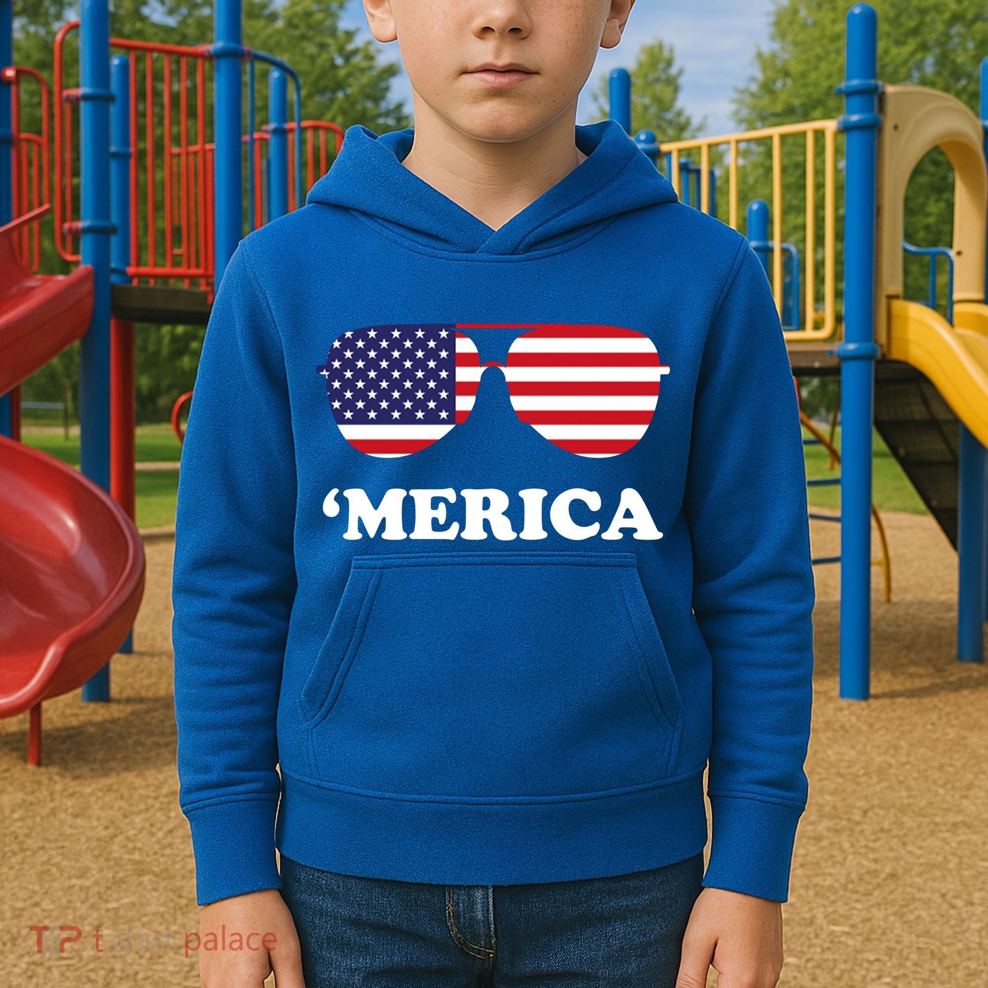 Merica Sun Glasses Shades USA Flag Kids Hoodie