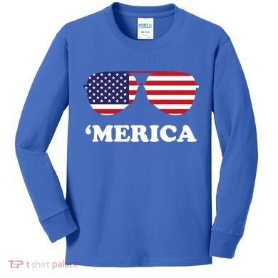Merica Sun Glasses Shades USA Flag Kids Long Sleeve Shirt