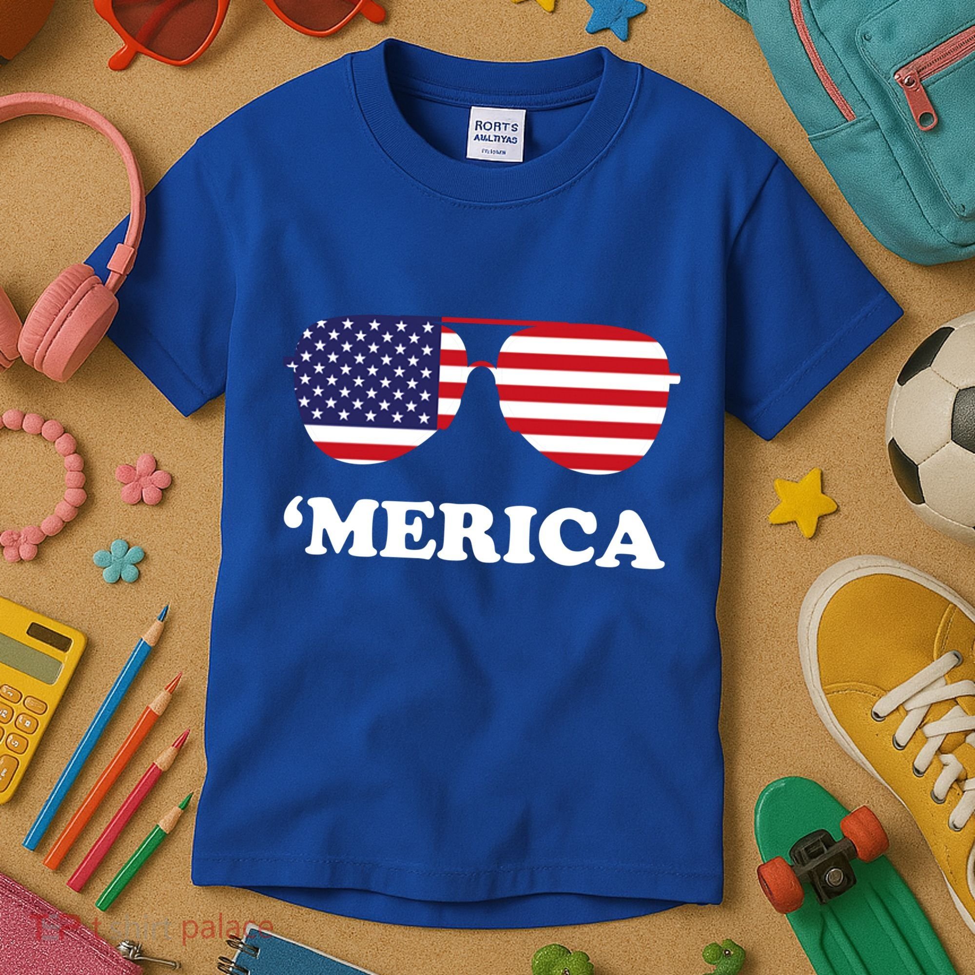 Merica Sun Glasses Shades USA Flag Kids T-Shirt