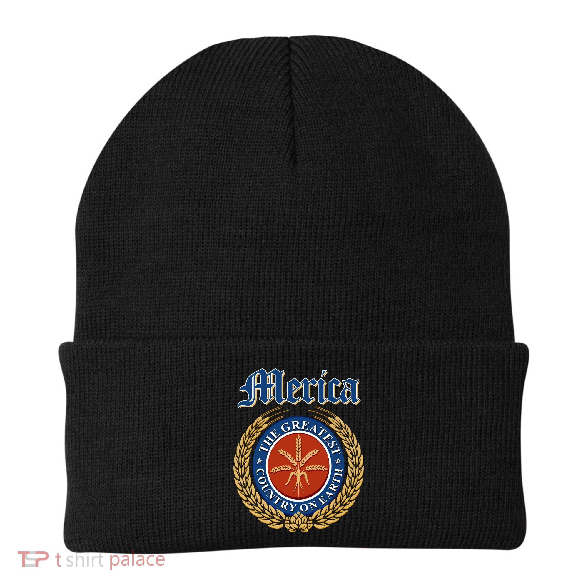 Merica The Greatest Country On Earth Beer Label  Beanie