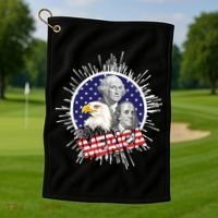 Merica US Presidents Bald Eagle USA Flag Golf Towel thumb 1