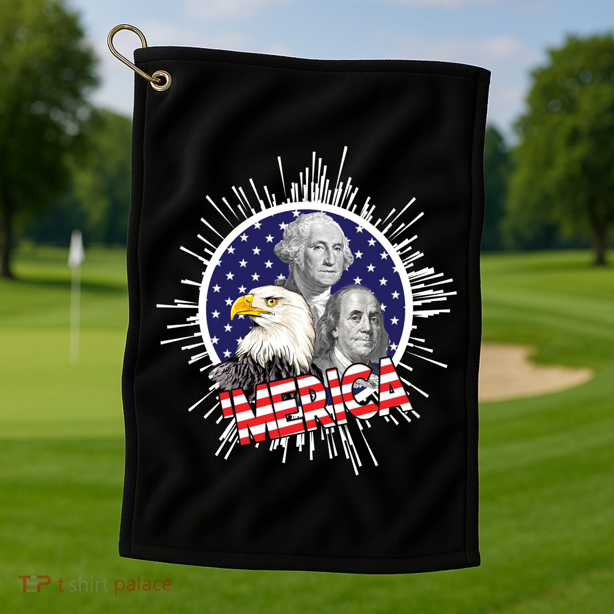 Merica US Presidents Bald Eagle USA Flag Golf Towel