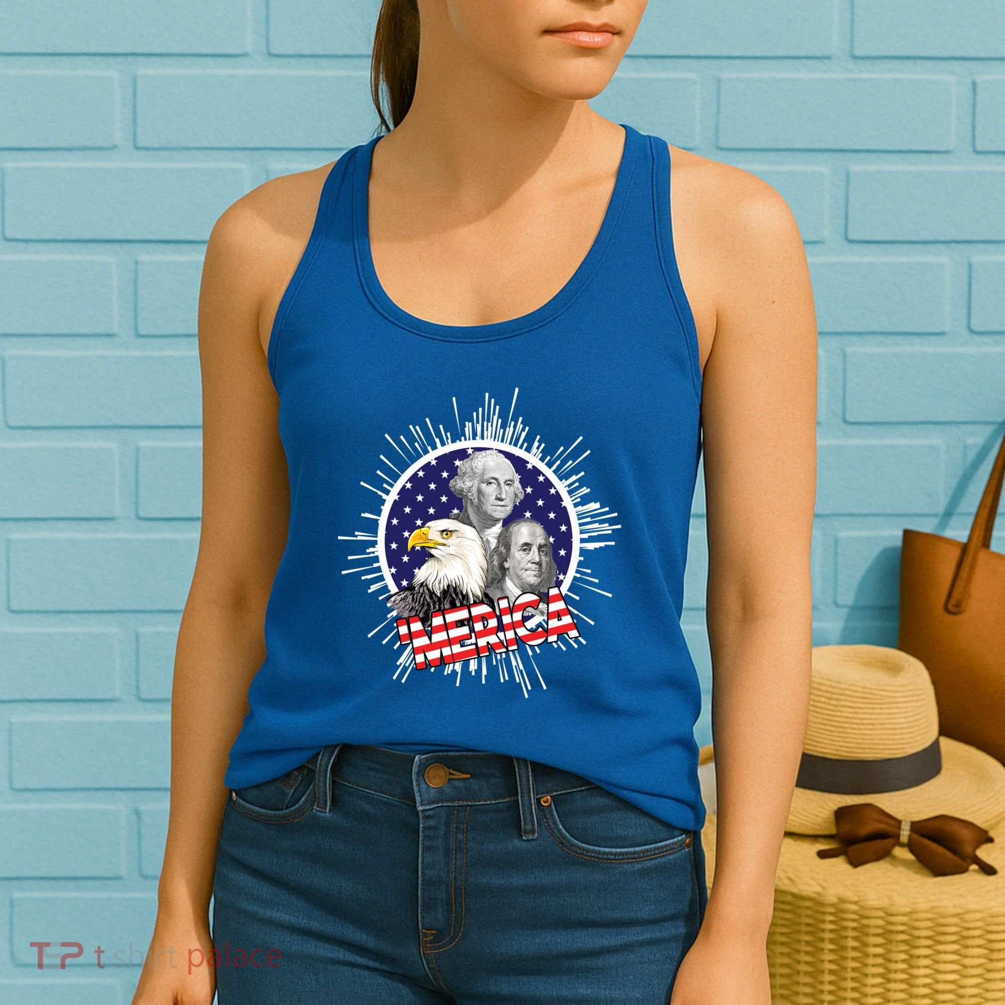 Merica US Presidents Bald Eagle USA Flag Women's Tank Top