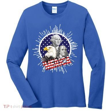 Merica US Presidents Bald Eagle USA Flag Women's Long Sleeve Shirt