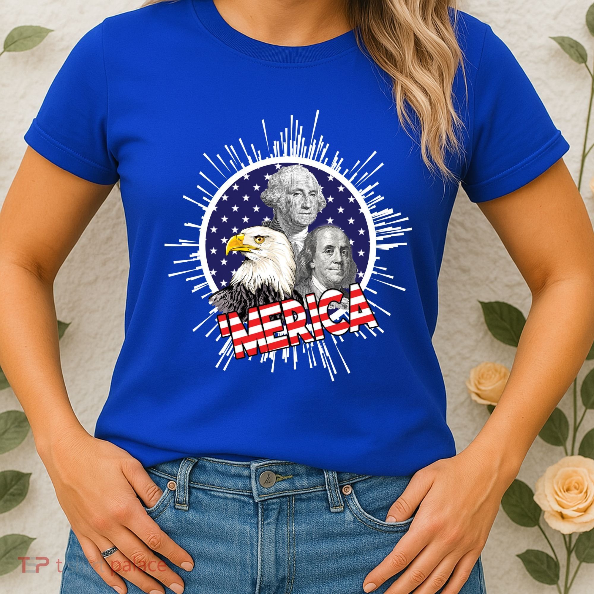 Merica US Presidents Bald Eagle USA Flag Women's T-Shirt