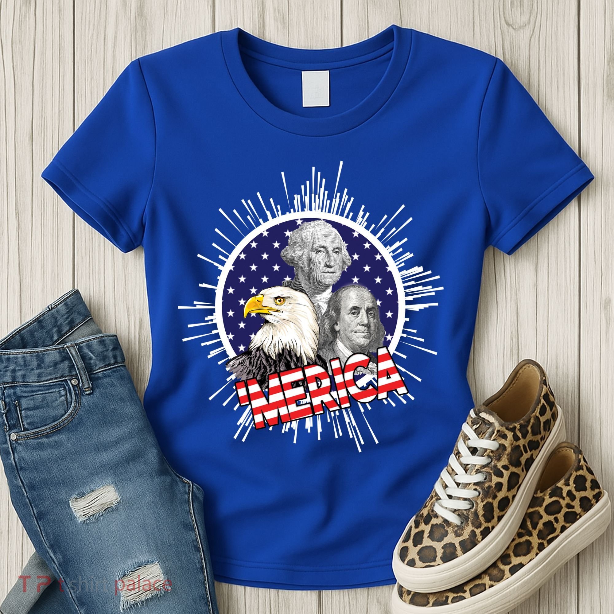 Merica US Presidents Bald Eagle USA Flag Women's T-Shirt